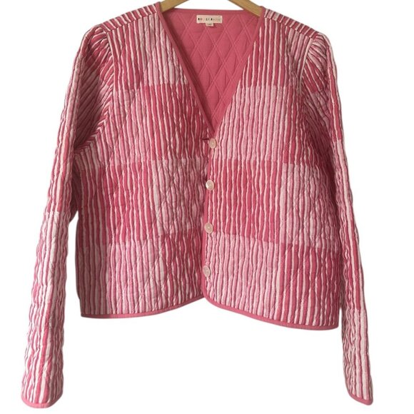 Roller Rabbit Checkboard Stripe Marni Pink Cropped Quilted Cotton Jacket L - Picture 6 of 16